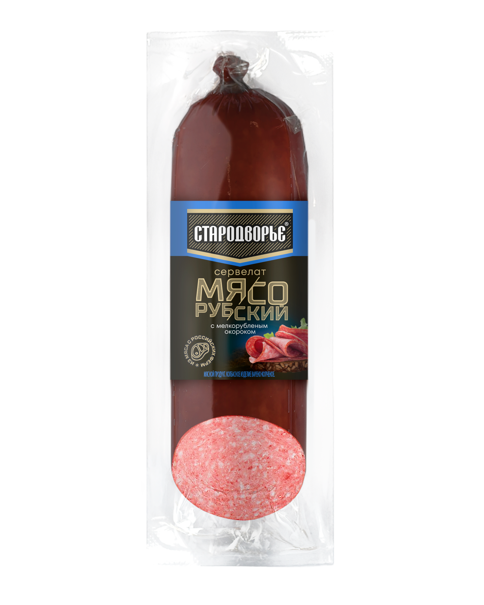 КОЛБАСА В/К СЕРВЕЛАТ СТАРОДВОРЬЕ МЯСОРУБСКИЙ С ОКОРОКОМ 350ГР