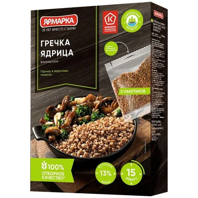 КРУПА ГРЕЧА ЯДРИЦА ФЕРМЕРСКАЯ ЯРМАРКА (ПАКЕТЫ) 400ГР