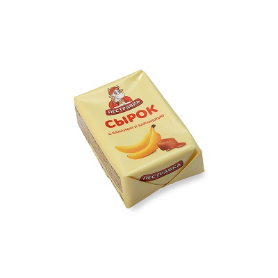 БЗМЖ СЫРОК ТВОРОЖНЫЙ ПЕСТРАВКА С БАНАНОМ-КАРАМЕЛЬЮ 4.5% 100ГР КОРРЕКС