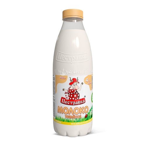 БЗМЖ МОЛОКО ПЕСТРАВКА ТОПЛЕНОЕ 4% 0,93Л ПЭТ