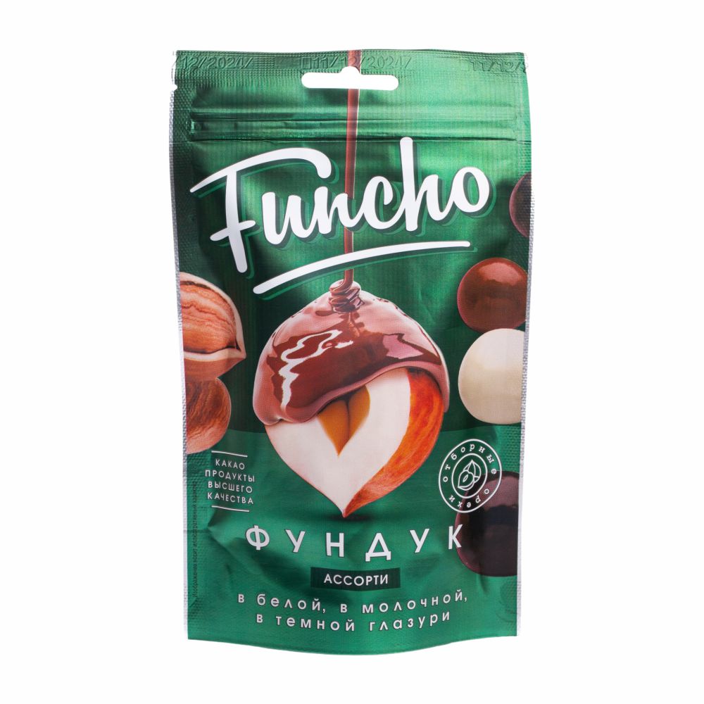ДРАЖЕ ФУНЧО ФУНДУК В ГЛАЗУРИ ТРИ ШОКОЛАДА 100ГР
