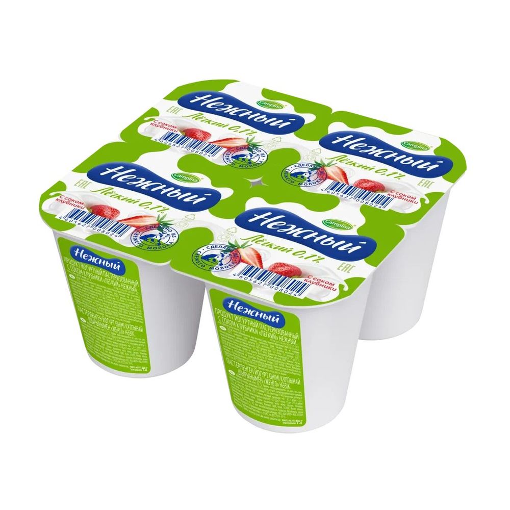 БЗМЖ ЙОГУРТ НЕЖНЫЙ С СОКОМ КЛУБНИКА ЛЕГКИЙ 0,1% 95ГР
