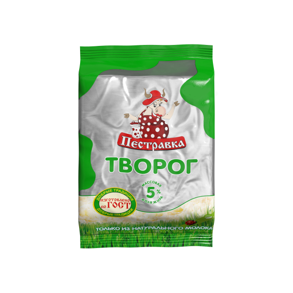БЗМЖ ТВОРОГ ПЕСТРАВКА 5% 180ГР ФЛОУ-ПАК