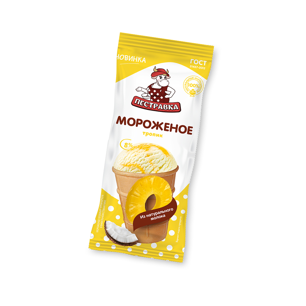 БЗМЖ МОРОЖЕНОЕ ПЕСТРАВКА ВАФ СТАКАН ПЛ ТРОПИК 12% 100ГР