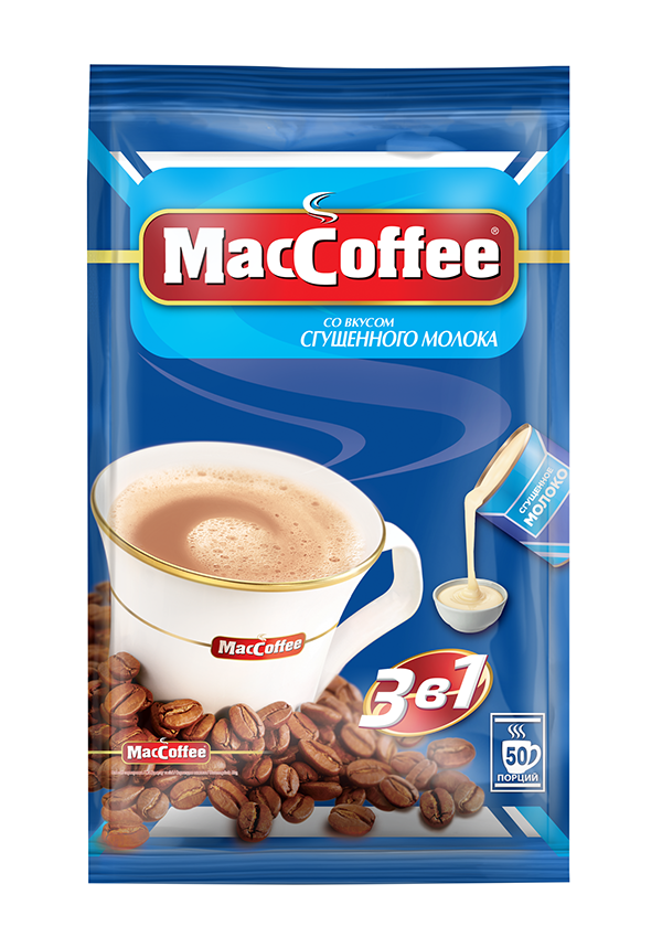 НАПИТОК MACCOFFEE 3В1 СО ВКУСОМ СГУЩ МОЛОКА  20ГР