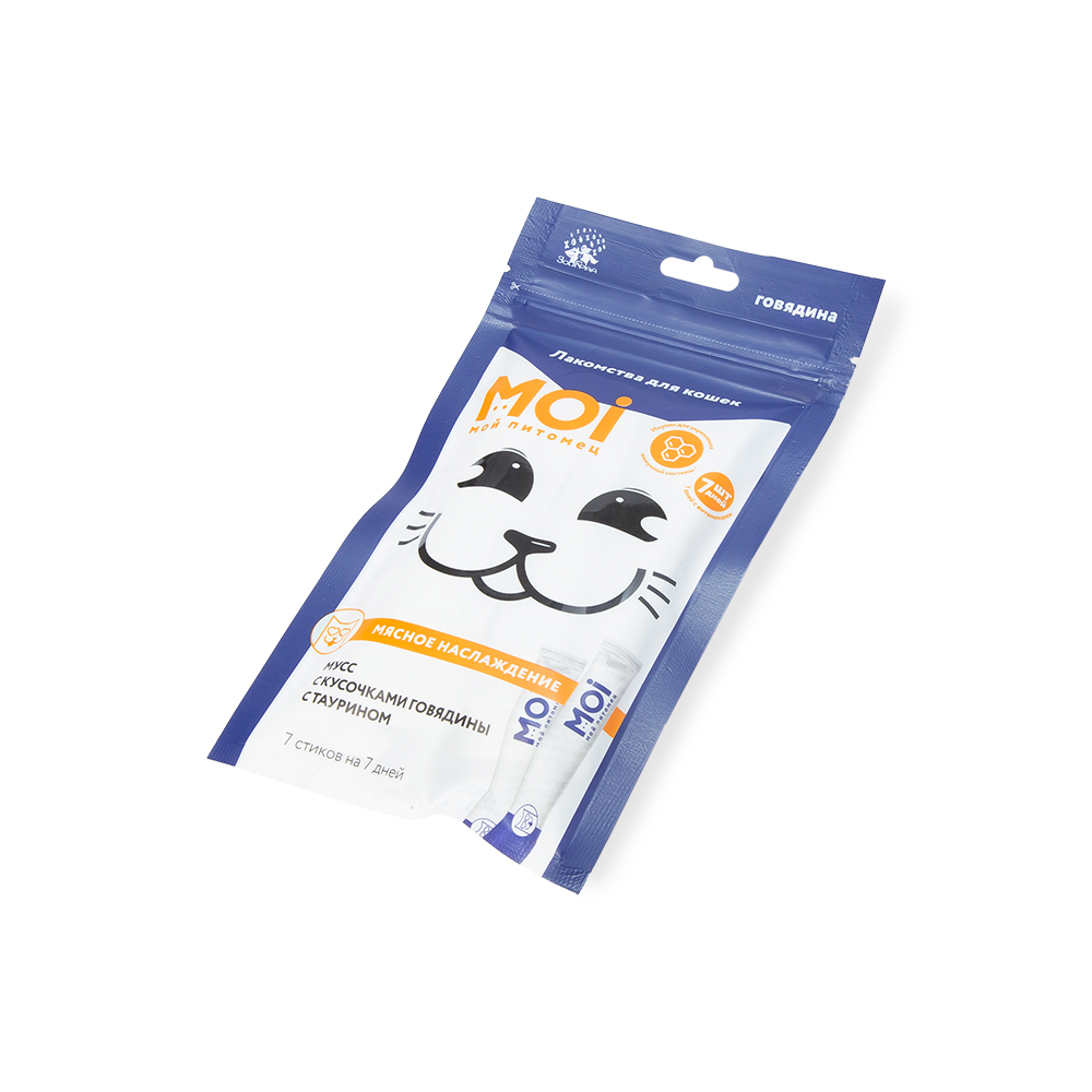 ЛАКОМСТВО ДЛЯ КОШЕК MOI МУСС С КУСОЧКАМИ ГОВЯДИНЫ ПЛ/ПАК 7Х10ГР