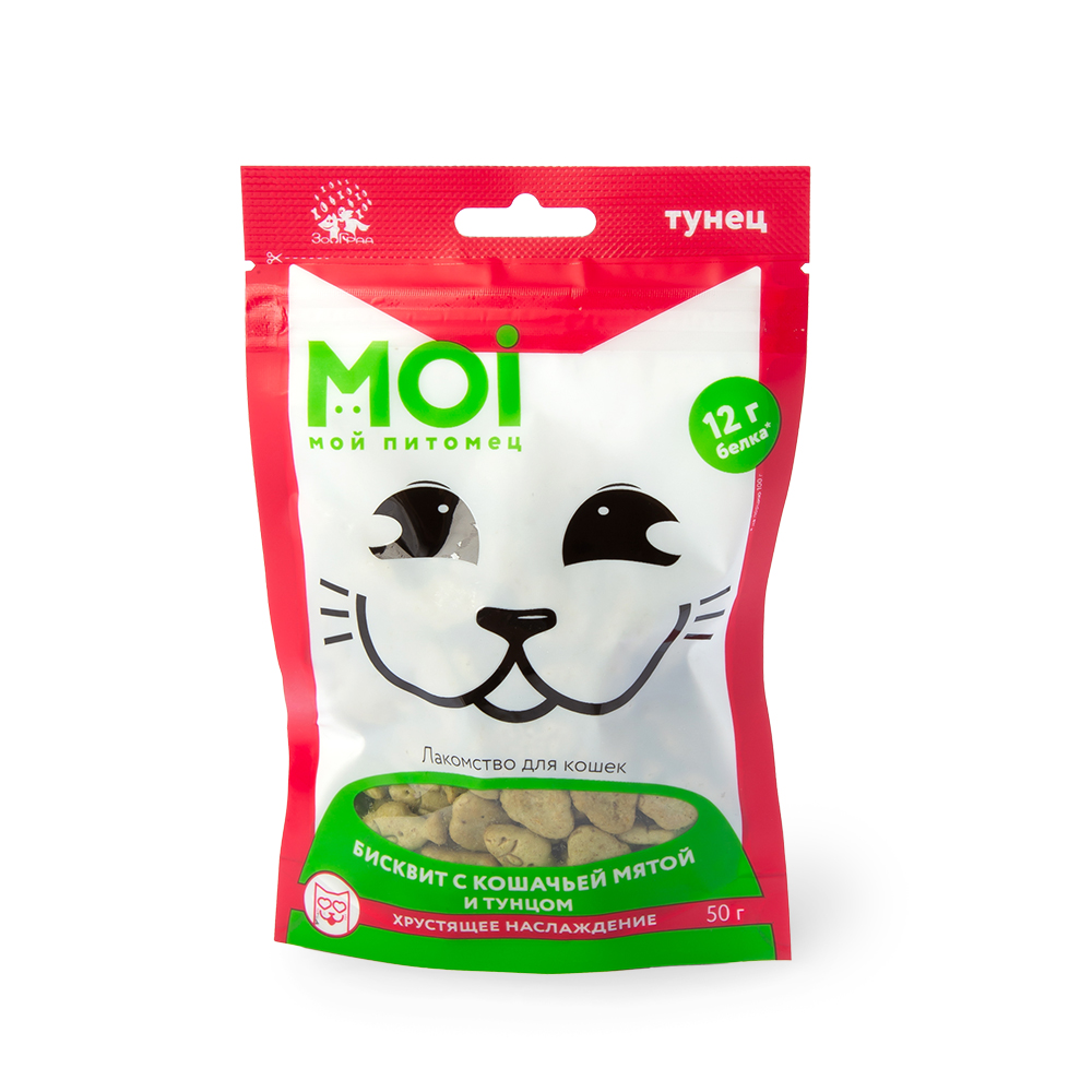 ЛАКОМСТВО ДЛЯ КОШЕК MOI БИСКВИТ С КОШАЧЬЕЙ МЯТОЙ И ТУНЦОМ ПЛ/ПАК 50ГР