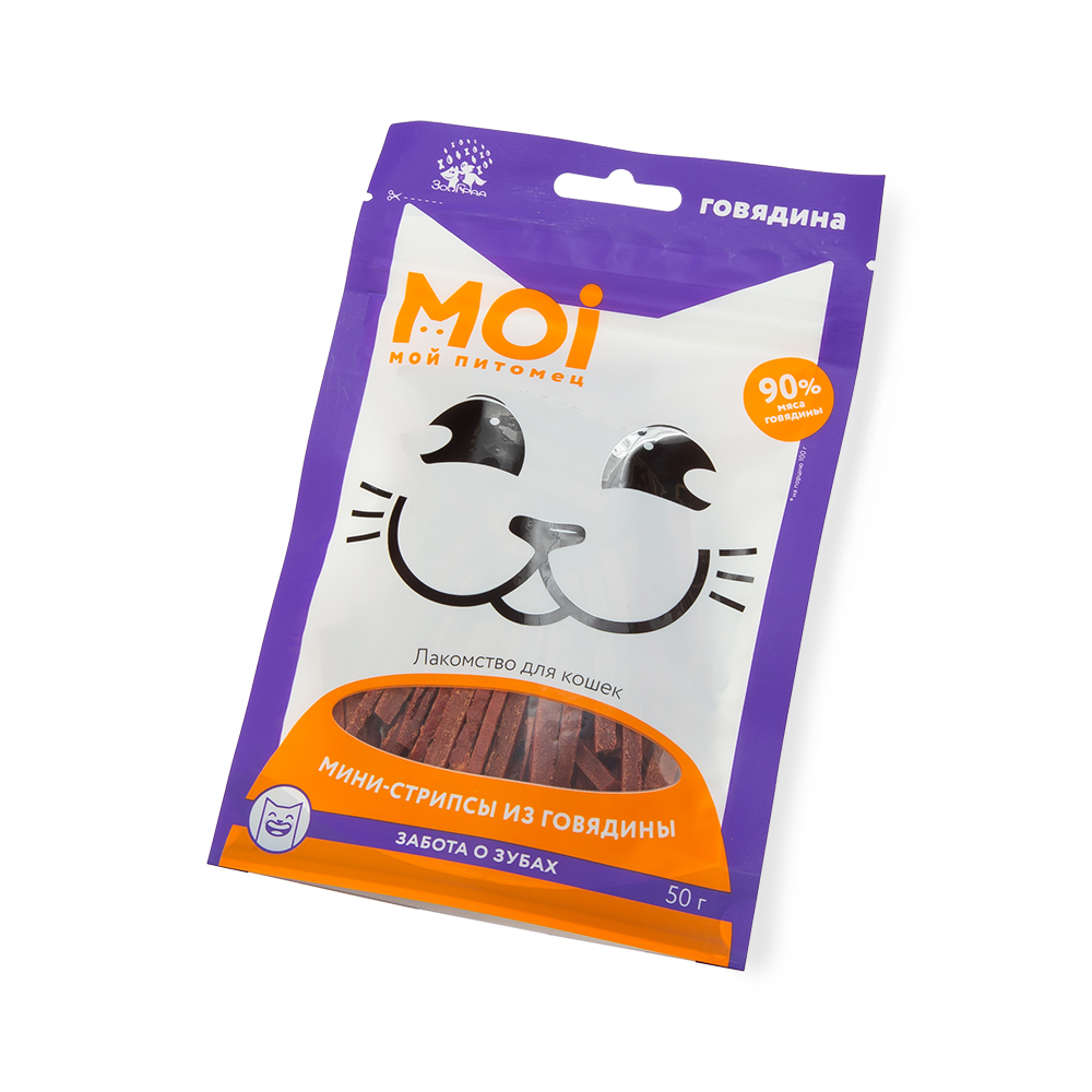 ЛАКОМСТВО ДЛЯ КОШЕК MOI МИНИ-СТРИПСЫ ИЗ ГОВЯДИНЫ ПЛ/ПАК 50ГР