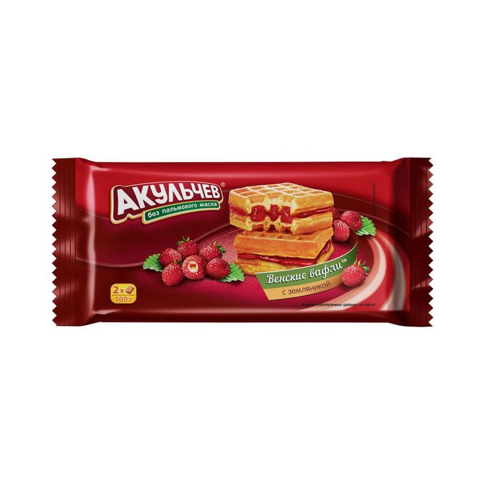 ВАФЛИ ВЕНСКИЕ ЗЕМЛЯНИКА АКУЛЬЧЕВ 100ГР