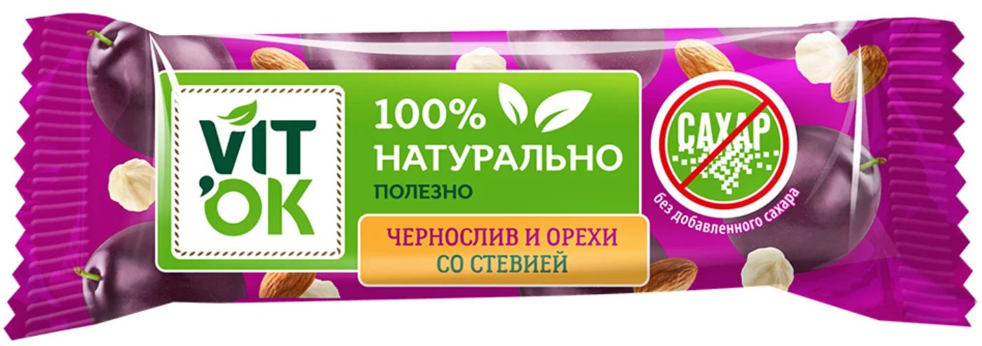 КОНФЕТЫ БАТОНЧИКИ ВИТОК СО СТЕВИЕЙ ЧЕРНОСЛИВ ОРЕХИ 30ГР