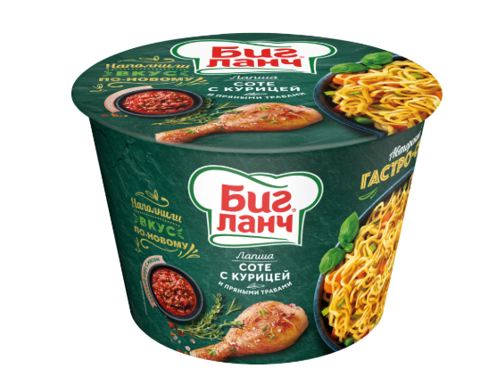 ЛАПША БИГ ЛАНЧ СОТЕ С КУРИЦЕЙ И ПРЯНЫМИ ТРАВАМИ СТАКАН 90ГР
