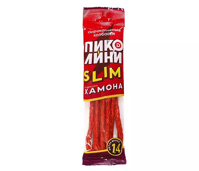 КОЛБАСКИ ПОЛУСУХИЕ ПИКОЛИНИ СЛИМ СО ВКУСОМ ХАМОНА, З/С, 70ГР