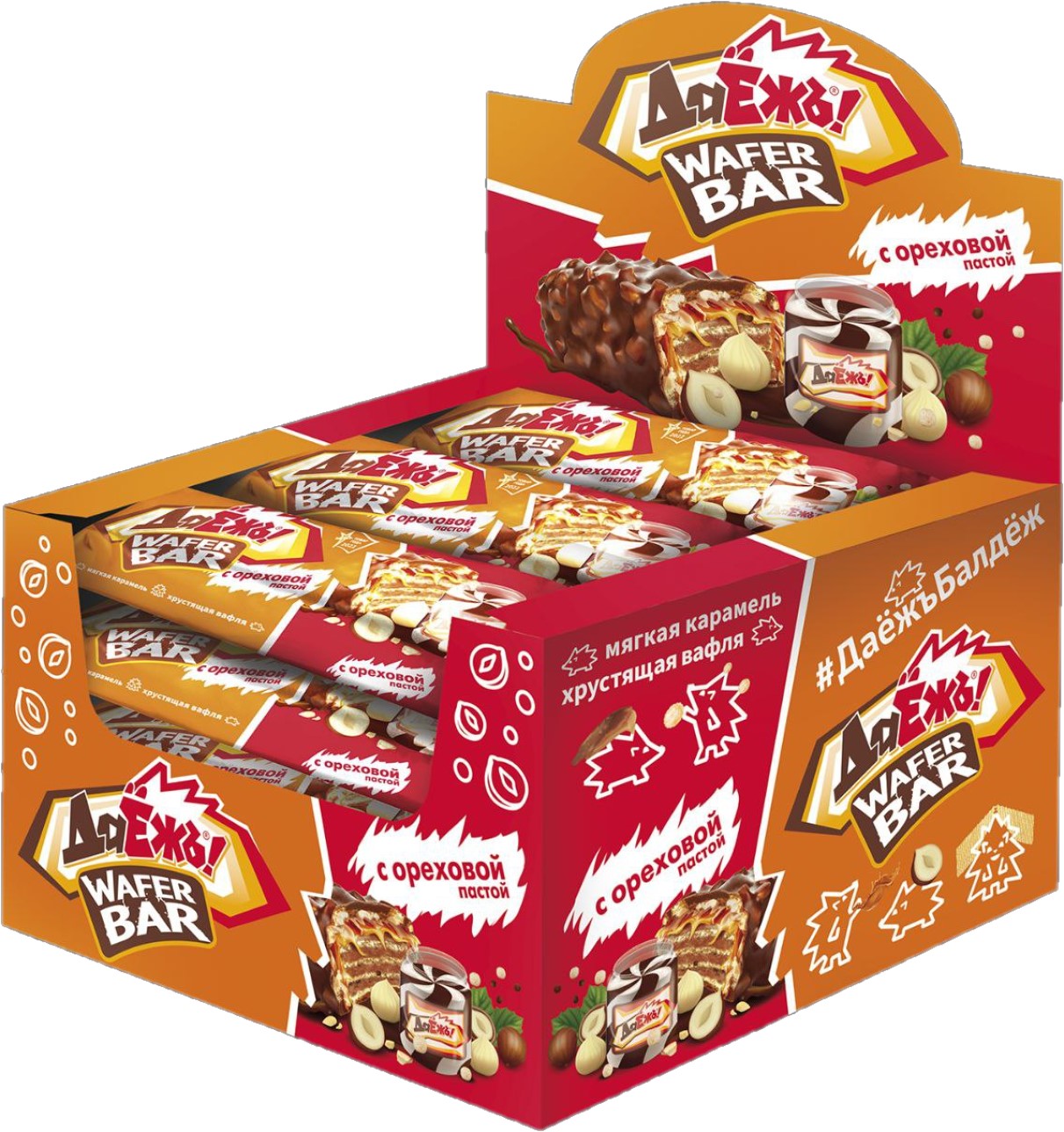 КОНФЕТЫ ЭССЕН ДАЕЖЬ ВАФЕР БАР С ОРЕХОВОЙ ПАСТОЙ 40ГР