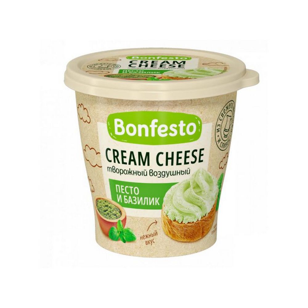БЗМЖ СЫР ТВОРОЖНЫЙ КРЕМЧИЗ ВОЗДУШНЫЙ ПЕСТО И БАЗИЛИК 65% 125ГР
