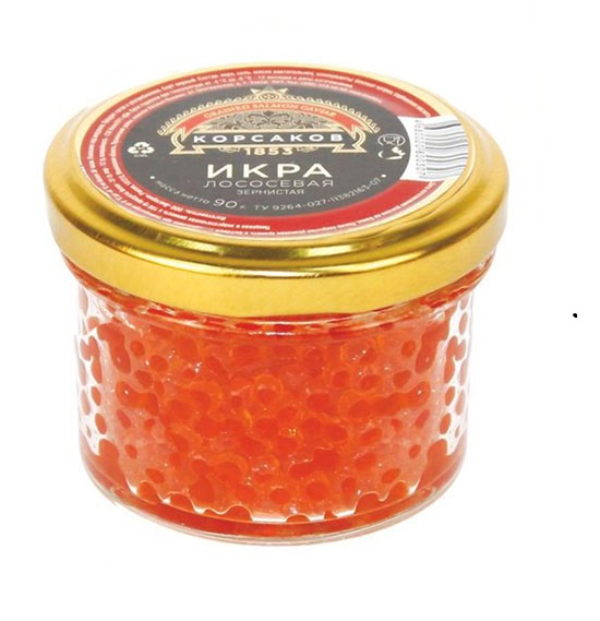 ИКРА ЛОСОСЕВАЯ ЗЕРНИСТАЯ  КОРСАКОВ 1853 90ГР