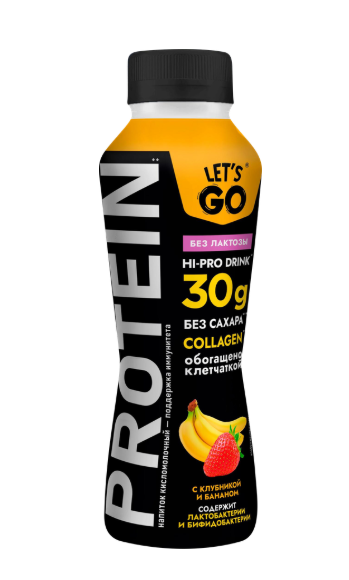 БЗМЖ НАПИТОК КИСЛОМОЛОЧНЫЙ LET'S GO БЕЗЛАКТОЗ 0% КЛУБНИКА/БАНАН ПЭТ 340ГР