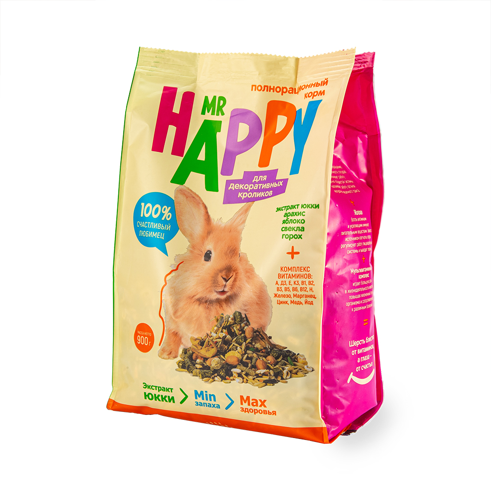 КОРМ MR HAPPY СУХОЙ ДЛЯ ДЕКОРАТИВНЫХ КРОЛИКОВ 900ГР