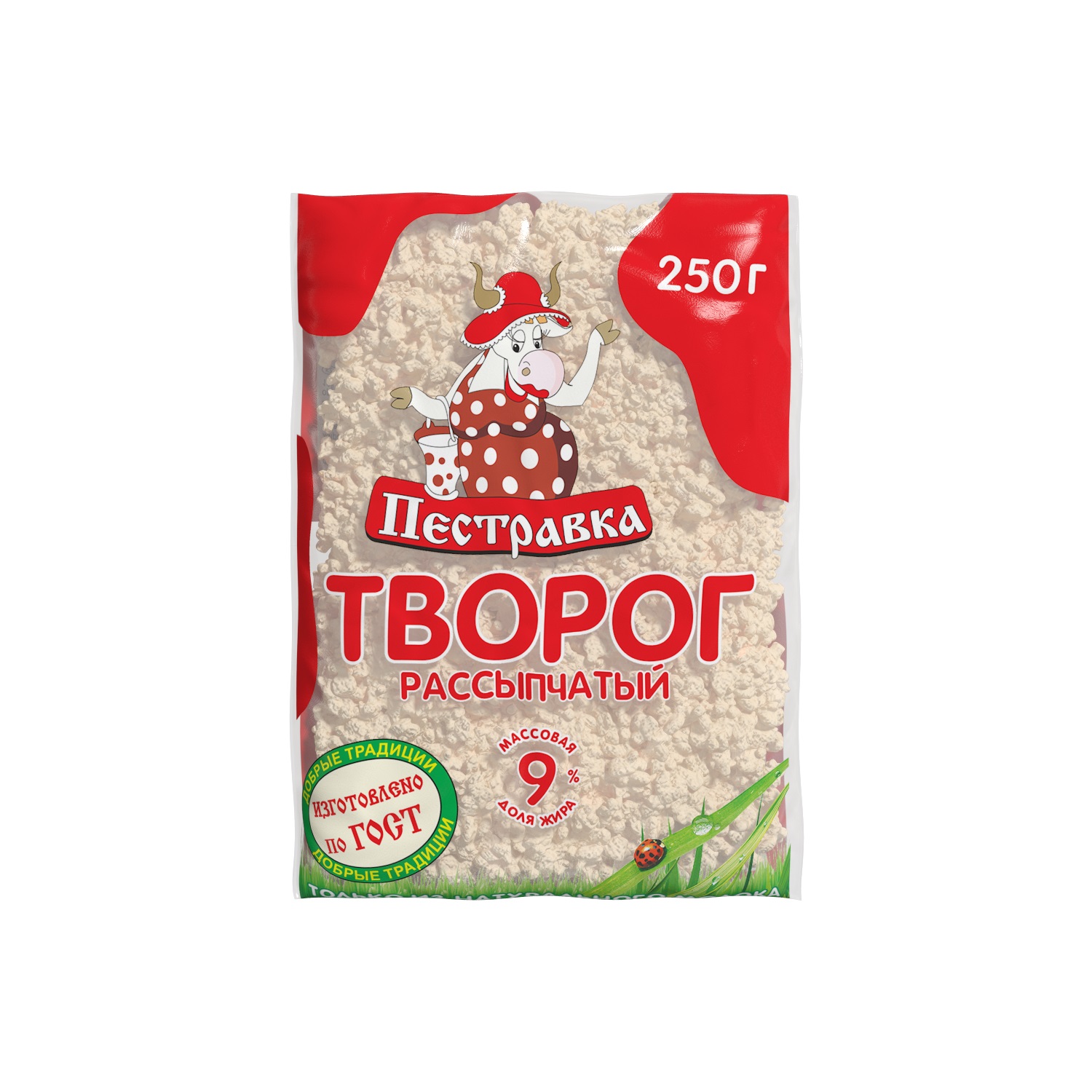 БЗМЖ ТВОРОГ ПЕСТРАВКА 9% 250ГР ПАКЕТ