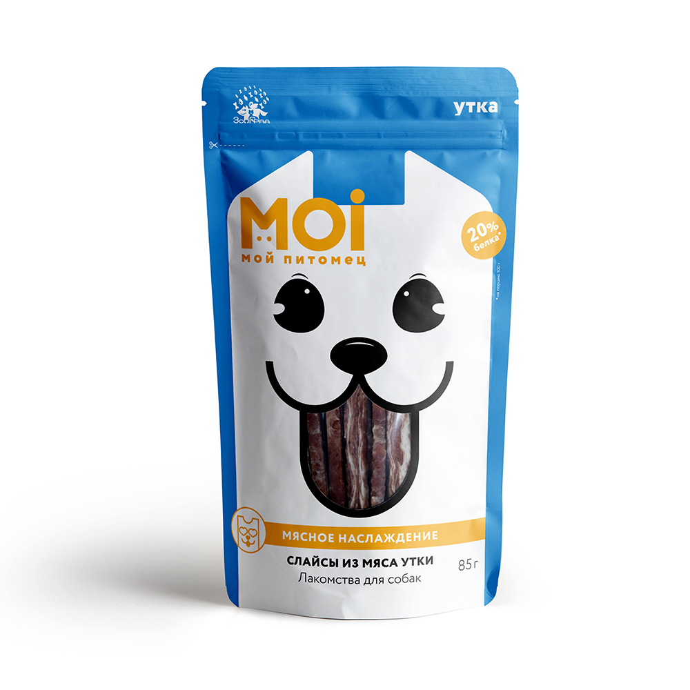 ЛАКОМСТВО Д/СОБАК МОЙ ПИТОМЕЦ СЛАЙСЫ ИЗ МЯСА УТКИ 85ГР