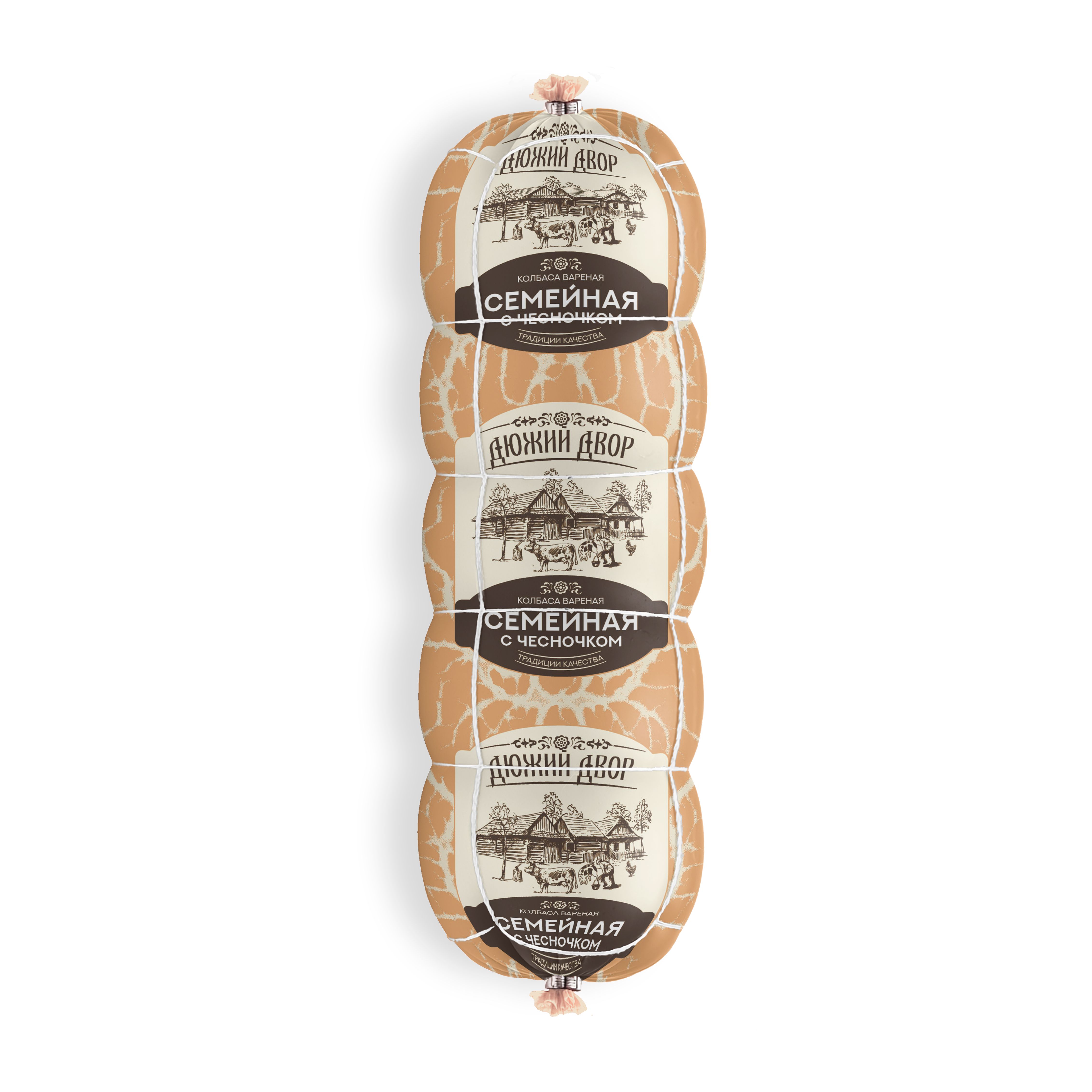 КОЛБАСА ВАРЕНАЯ ДЮЖИЙ ДВОР СЕМЕЙНАЯ С ЧЕСНОЧКОМ ВЕС