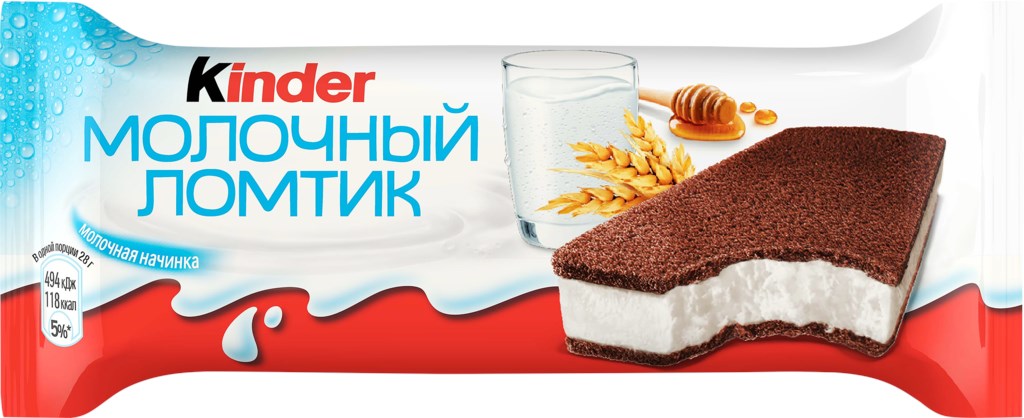 ПИРОЖНОЕ БИСКВИТНОЕ КИНДЕР МОЛОЧНЫЙ ЛОМТИК 28ГР