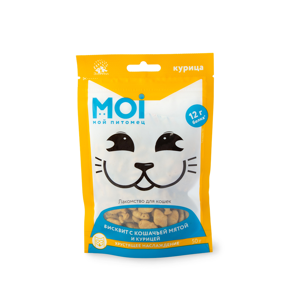 ЛАКОМСТВО ДЛЯ КОШЕК MOI БИСКВИТ С КОШАЧЬЕЙ МЯТОЙ И КУРИЦЕЙ ПЛ/ПАК 50ГР