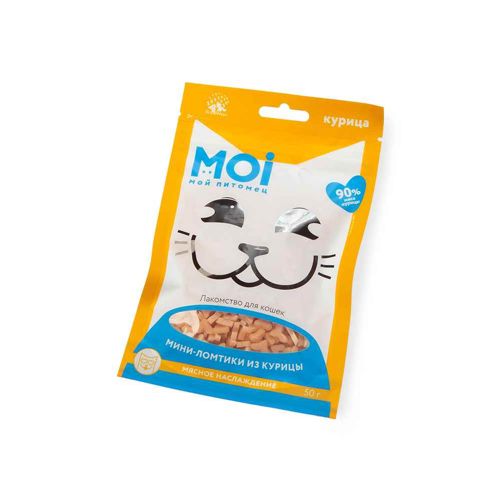 ЛАКОМСТВО ДЛЯ КОШЕК MOI МИНИ-ЛОМТИКИ ИЗ КУРИЦЫ В ФОРМЕ СЕРДЕЧКА ПЛ/ПАК 50ГР