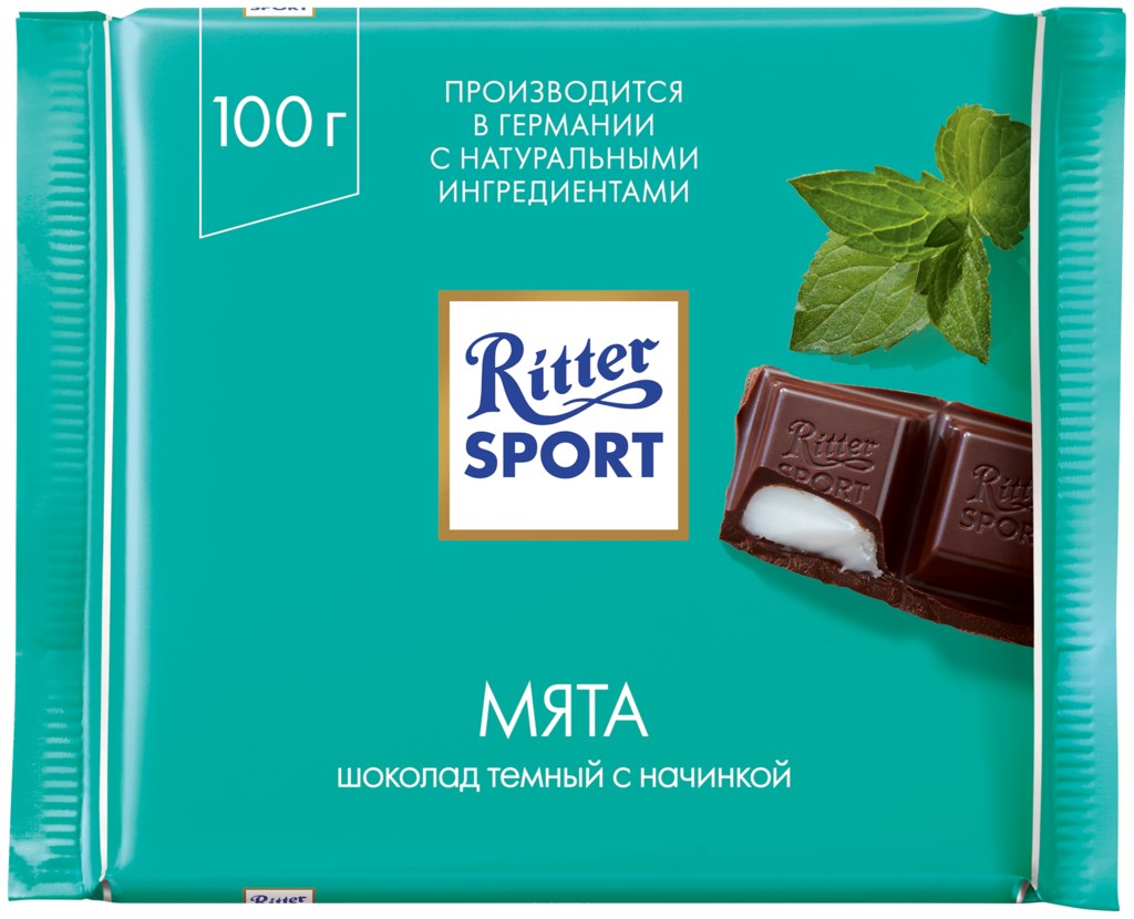 ШОКОЛАД РИТТЕР СПОРТ ТЕМ. С МЯТНОЙ НАЧИНКОЙ100ГР