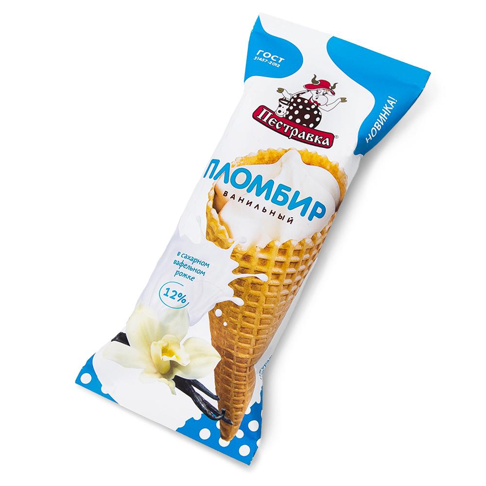 БЗМЖ МОРОЖЕНОЕ ПЕСТРАВКА РОЖОК ПЛ ВАНИЛЬ 12% 120ГР
