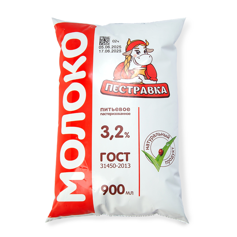 БЗМЖ МОЛОКО ПЕСТРАВКА 3,2% 924ГР Ф/П