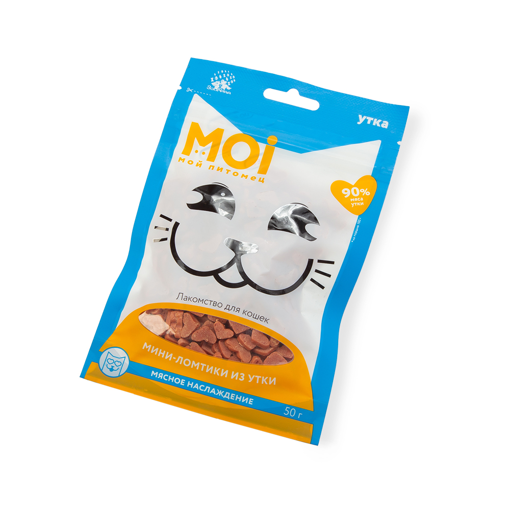 ЛАКОМСТВО ДЛЯ КОШЕК MOI МИНИ-ЛОМТИКИ ИЗ УТКИ В ФОРМЕ СЕРДЕЧКА ПЛ/ПАК 50Г