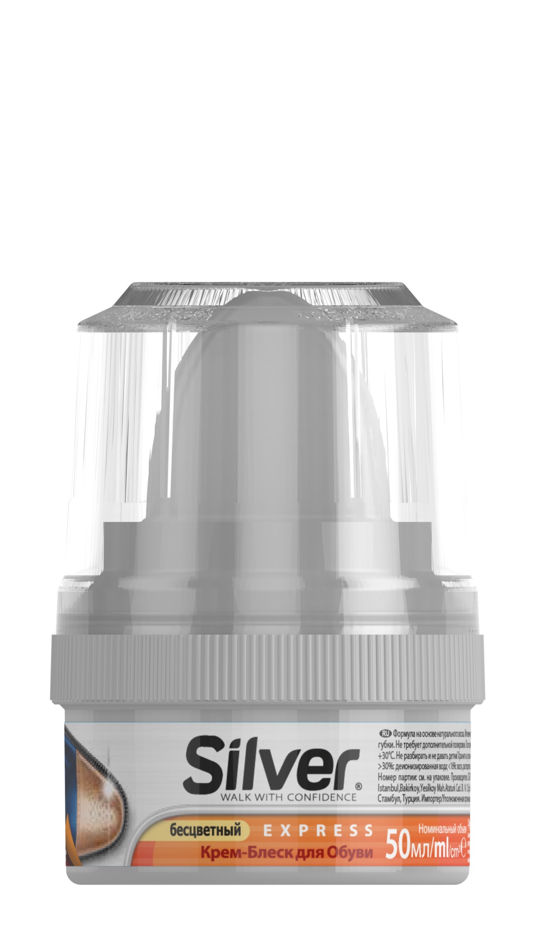 КРЕМ-БЛЕСК СИЛЬВЕР БЕCЦВЕТНЫЙ Д/ОБУВИ БАНКА С ГУБКОЙ 50МЛ