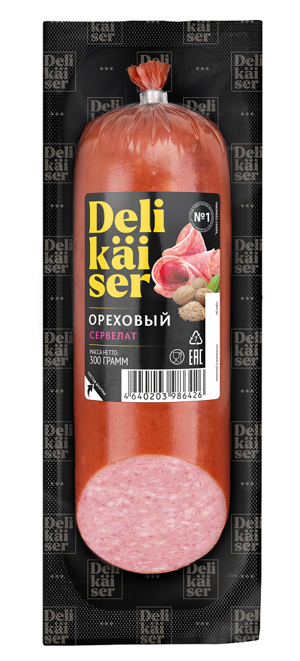 КОЛБАСА СЕРВЕЛАТ ОРЕХОВЫЙ ДЕЛИКАЙЗЕР В/К 300ГР