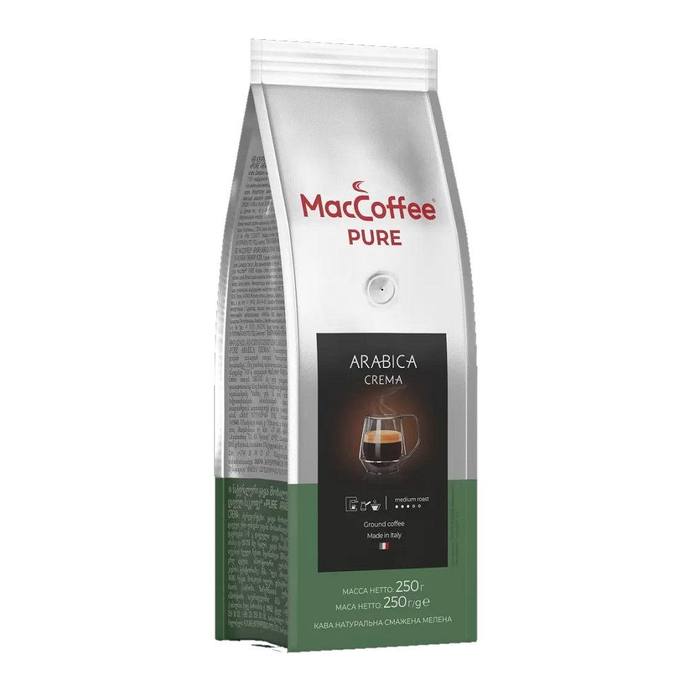 КОФЕ MACCOFFEE PURE ARABICA CREMA НАТУРАЛЬНЫЙ МОЛОТЫЙ 250ГР