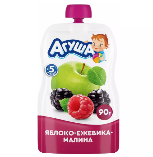 ПЮРЕ АГУША 90Г ЯБЛОКО/ЕЖЕВИКА/МАЛИНА ДПДЗ