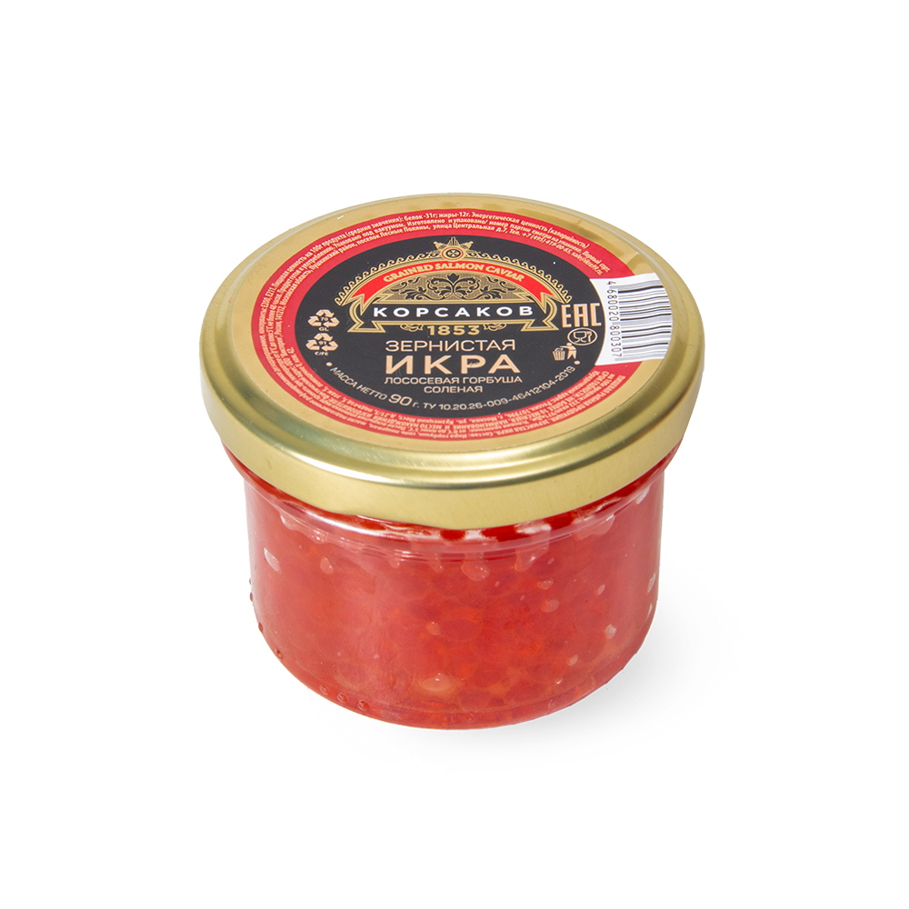 ИКРА ЛОСОСЕВАЯ ЗЕРНИСТАЯ  КОРСАКОВ 1853 90ГР