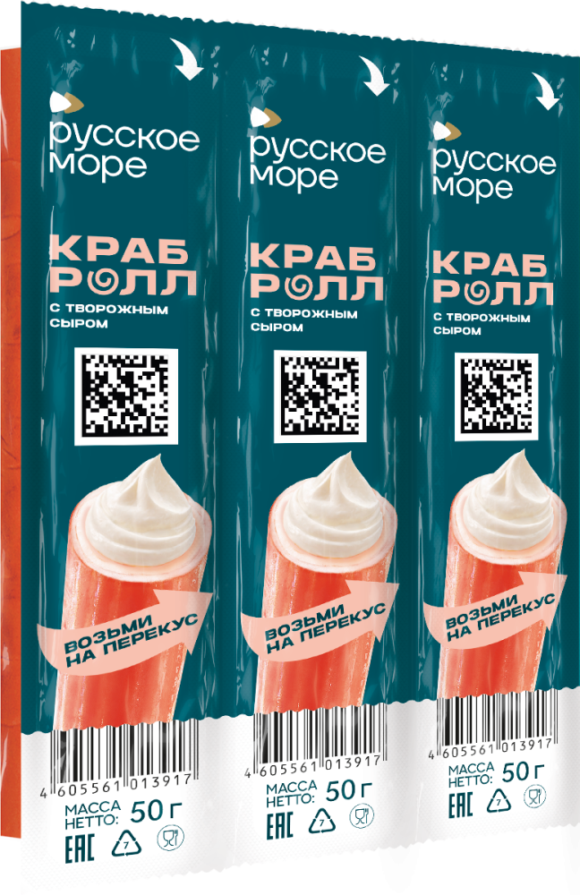 ПАЛОЧКА КРАБОВАЯ РУССКОЕ МОРЕ КРАБ-РОЛЛ С СЫРОМ ПАСТ ОХЛ 50Г