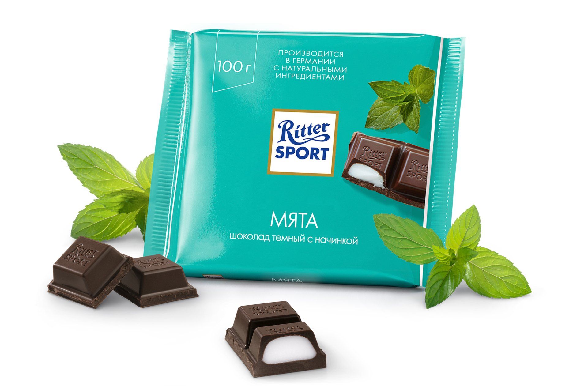 ШОКОЛАД РИТТЕР СПОРТ ТЕМ. С МЯТНОЙ НАЧИНКОЙ100ГР