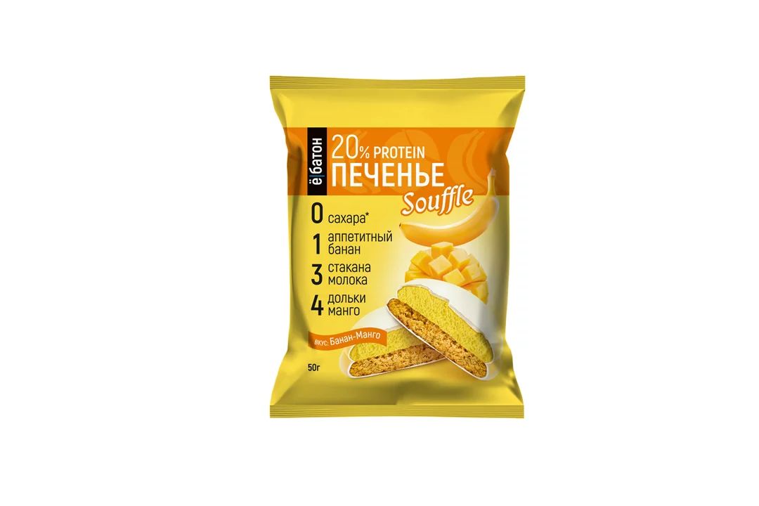 ПЕЧЕНЬЕ ПРОТЕИНОВОЕ Ё БАТОН С СУФЛЕ ВКУС МАНГО-БАНАН 50ГР