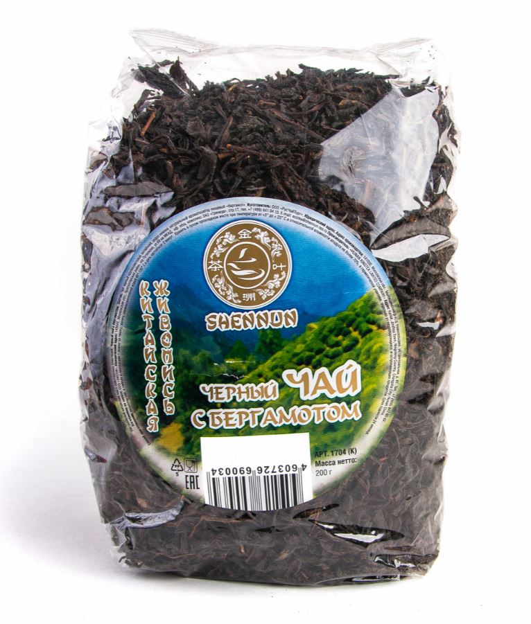 ЧАЙ ШЕННУН ЧЕРНЫЙ  КИТАЙСКИЙ КРУПНОЛИСТ С БЕРГАМОТОМ 200ГР
