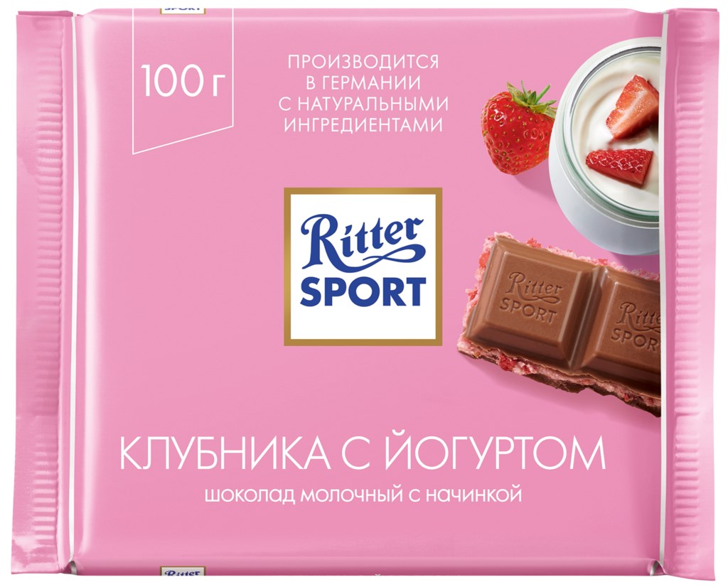 ШОКОЛАД РИТТЕР СПОРТ МОЛ С КЛУБ В НЕЖНОМ ЙОГУРТЕ 100ГР