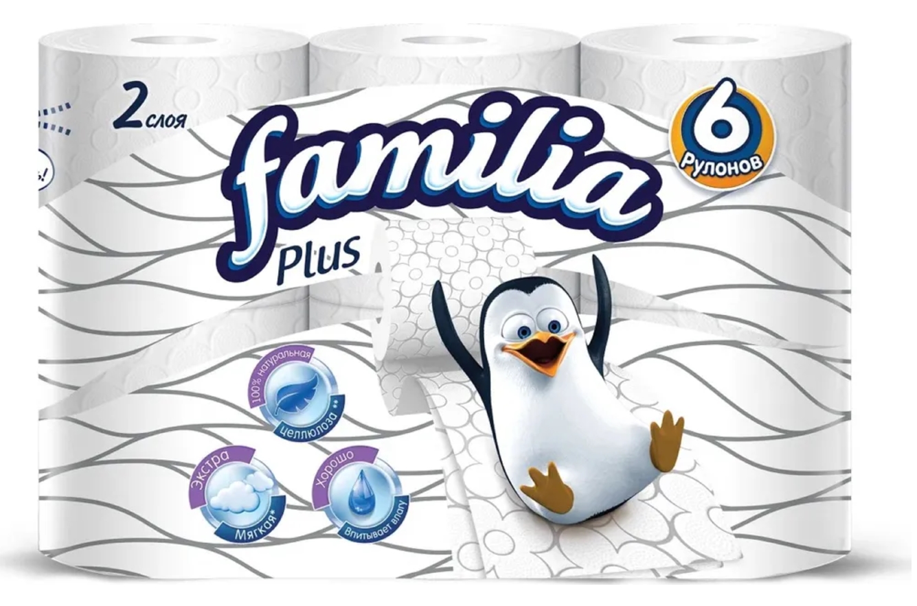БУМАГА ТУАЛЕТНАЯ FAMILIA PLUS ДВУХСЛОЙНАЯ БЕЛАЯ 6ШТ