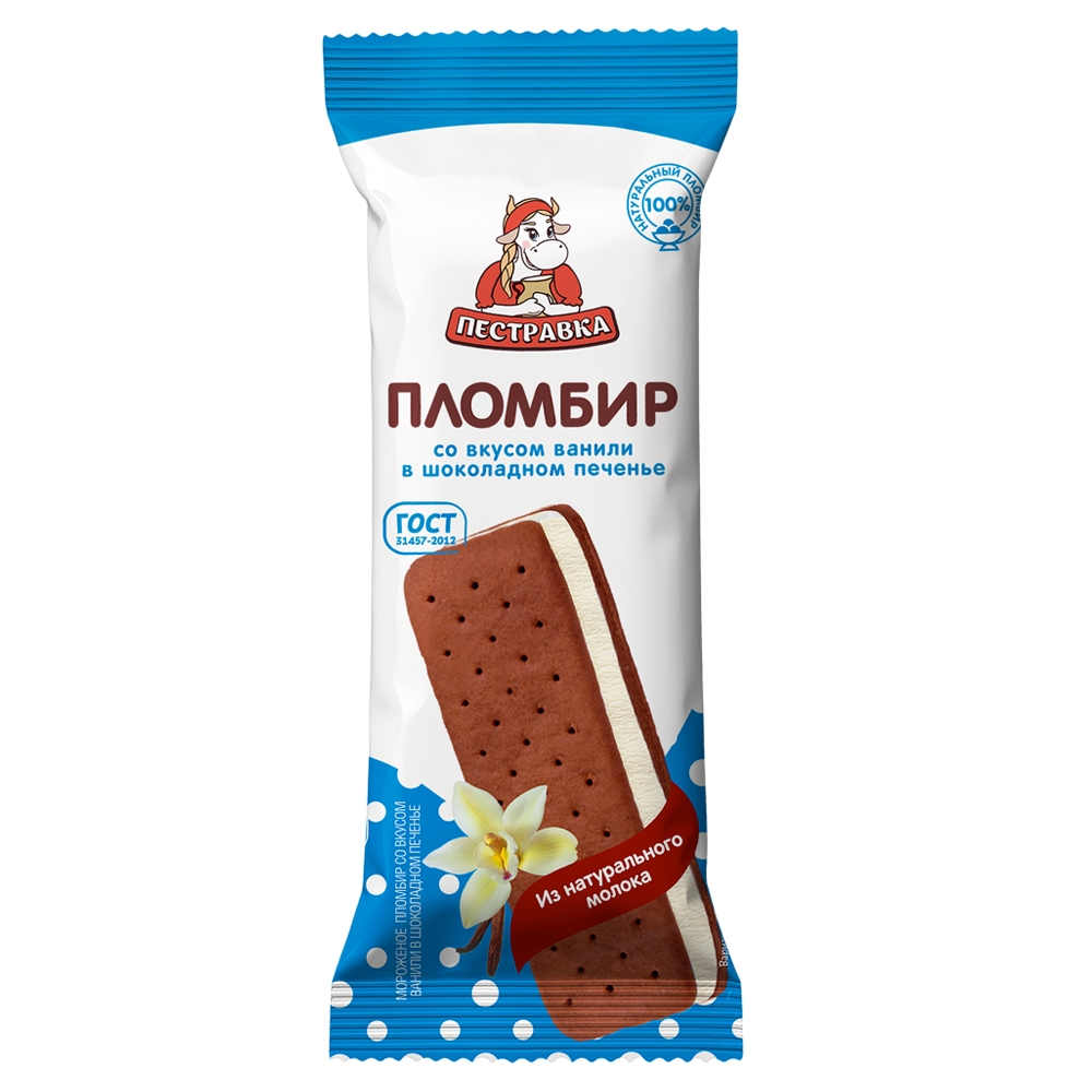 БЗМЖ МОРОЖЕНОЕ ПЕСТРАВКА СЭНДВИЧ ПЛ ВАНИЛЬ В ШОК ПЕЧЕН 76ГР