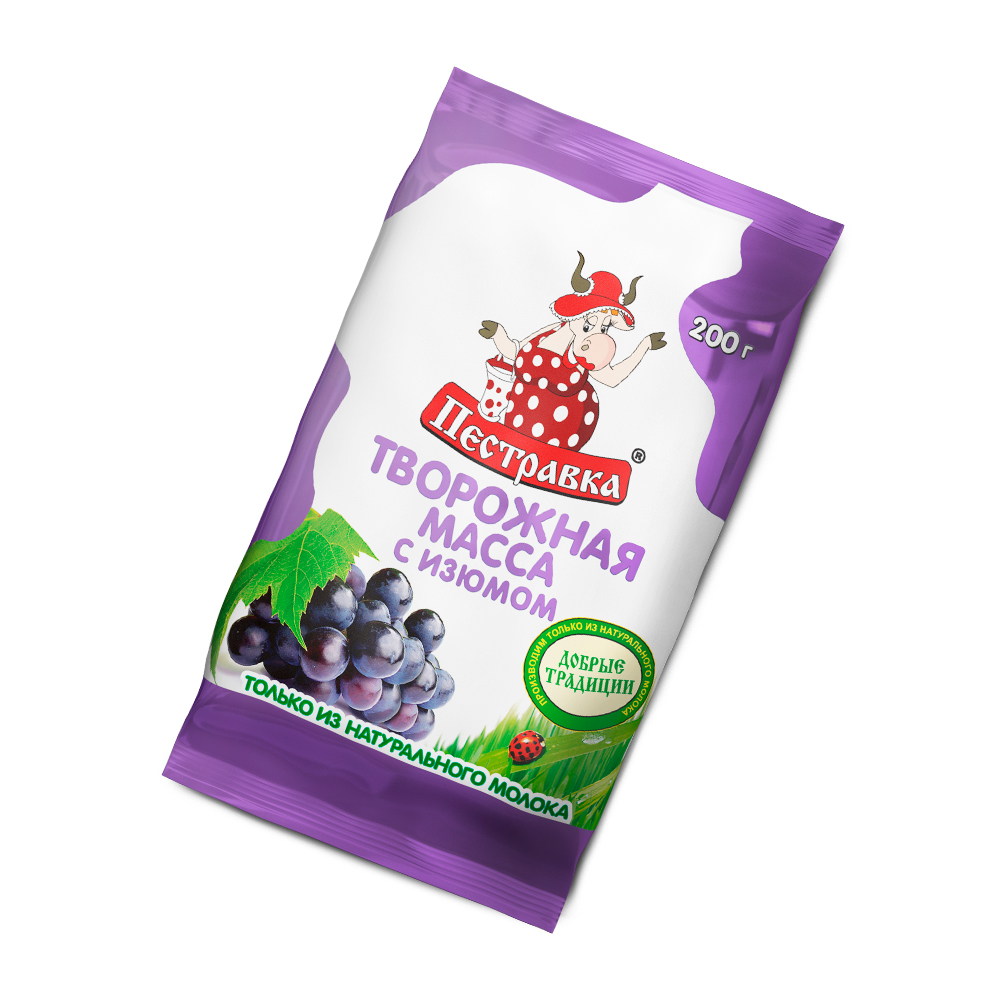 БЗМЖ МАССА ТВОРОЖНАЯ ПЕСТРАВКА ИЗЮМ 18% 200ГР