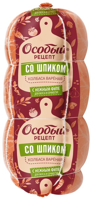 КОЛБАСА ВАРЕНАЯ ОСОБЫЙ РЕЦЕПТ СО ШПИКОМ 500ГР