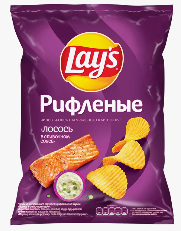 ЧИПСЫ ЛЭЙС 140ГР РИФЛЕНЫЕ ЛОСОСЬ В СЛИВ СОУСЕ