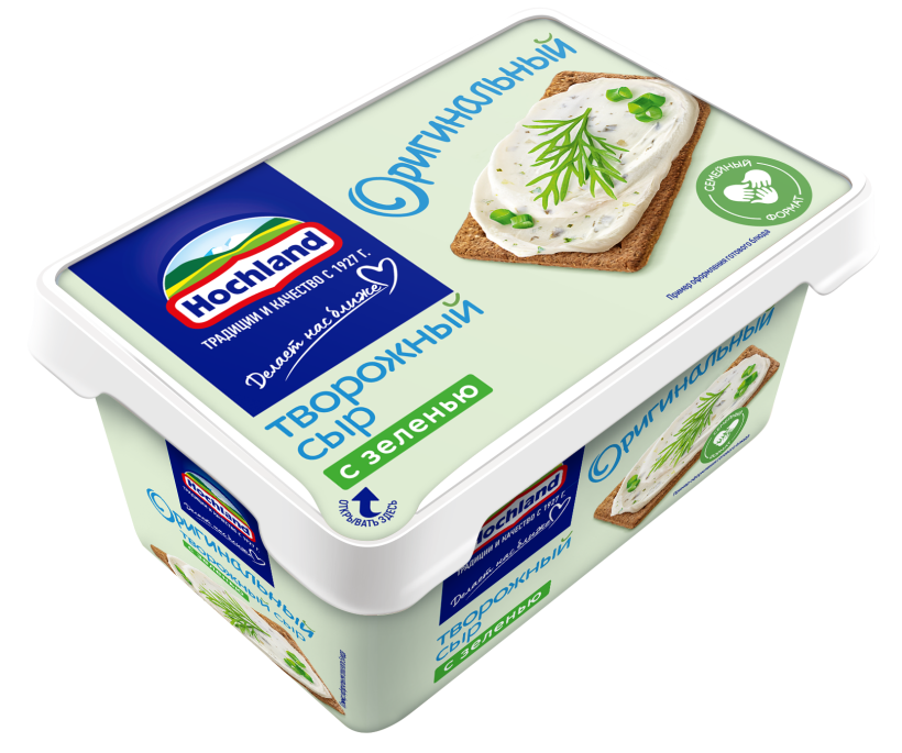 БЗМЖ СЫР ХОХЛАНД ТВОРОЖНЫЙ ОРИГ 380ГР С ЗЕЛЕНЬЮ