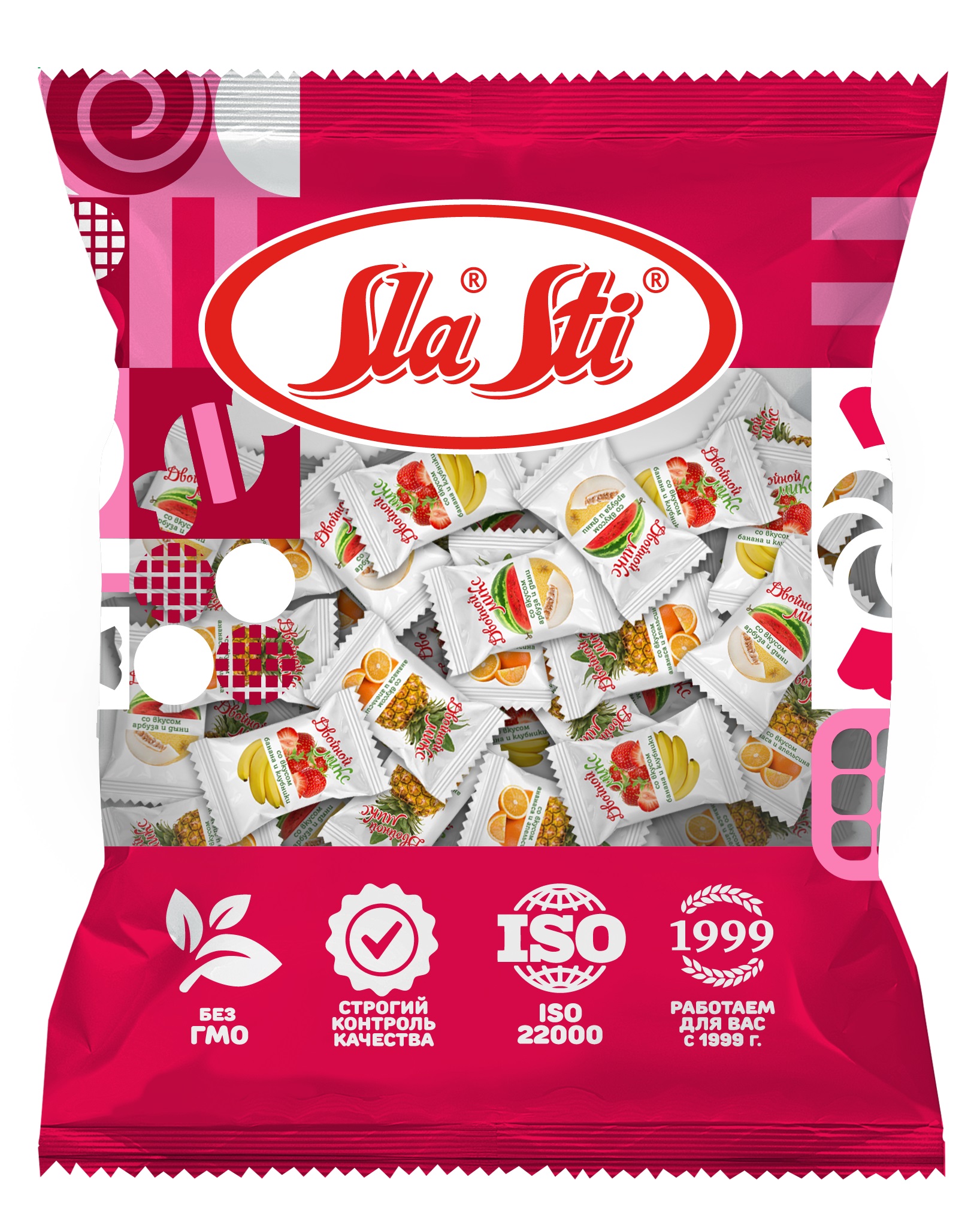 МИНИ-КАРАМЕЛЬ СЛАСТИ С ФРУКТОВОЙ НАЧИНКОЙ МИКС, ФАС. 0,2 КГ (СО ВКУСОМ АНАНАСА И АПЕЛЬСИНА, СО ВКУСОМ АРБУЗА И ДЫНИ, СО ВКУСОМ БАНАНА И КЛУБН