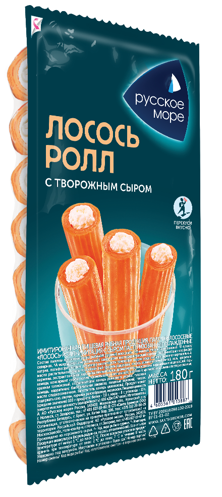 ПАЛОЧКИ РОЛЛ-ЛОСОСЬ РУССКОЕ МОРЕ С СЫРОМ ОХЛ 180ГР