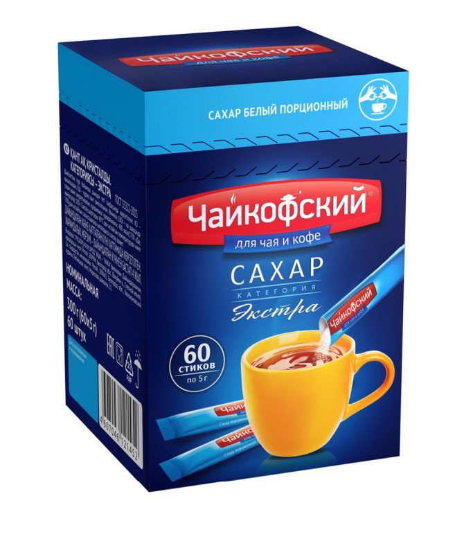САХАР ПОРЦИОННЫЙ В СТИКАХ ЧАЙКОФСКИЙ ГОСТ 60ШТ 300ГР